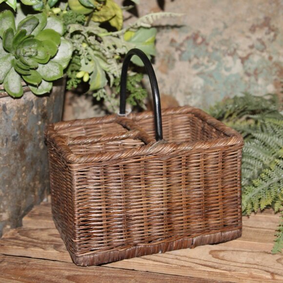 NEW French Country BOHO Farmhouse Wicker Silverware or Organization Caddie Box - Picture 2 of 3